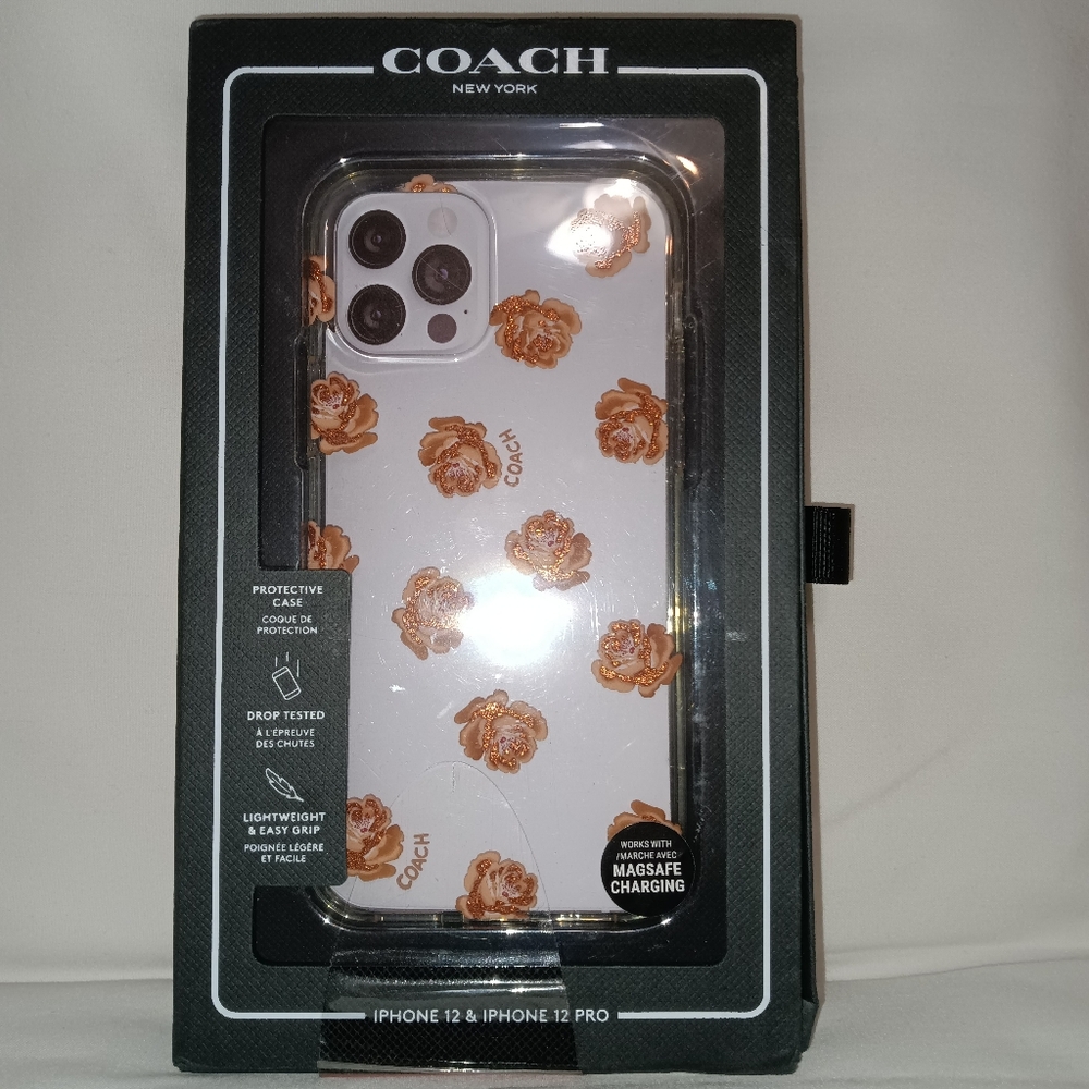 NIB-Coach iPhone 12/12 Pro Case-Pink Sparkly Floral Pattern